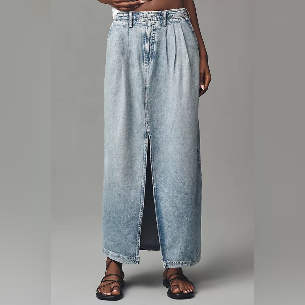 Anthropologie Pilcro Slouchy Trouser Denim Midi / Maxi Skirt with Slit 28” 2P
